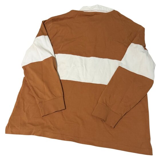 H&M Mens Regular Fit Rugby Shirt XXL Brown & White Long Sleeve Collared Top - Picture 2 of 13